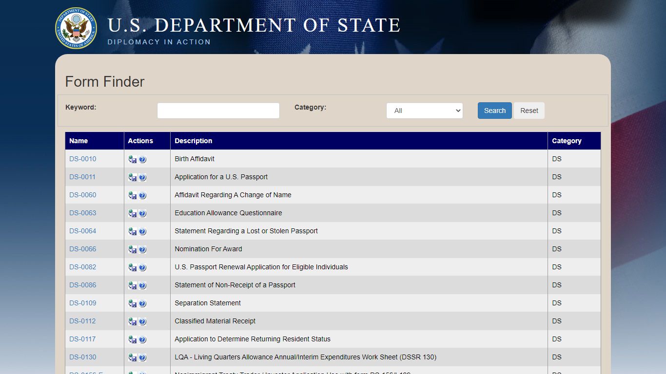 Form Finder - United States Department of State