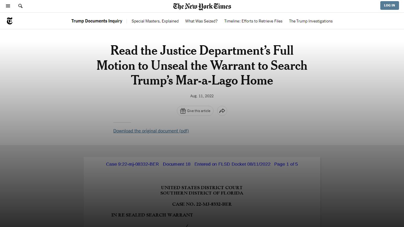 Read the Justice Department’s Full Motion to Unseal the Mar-a-Lago ...